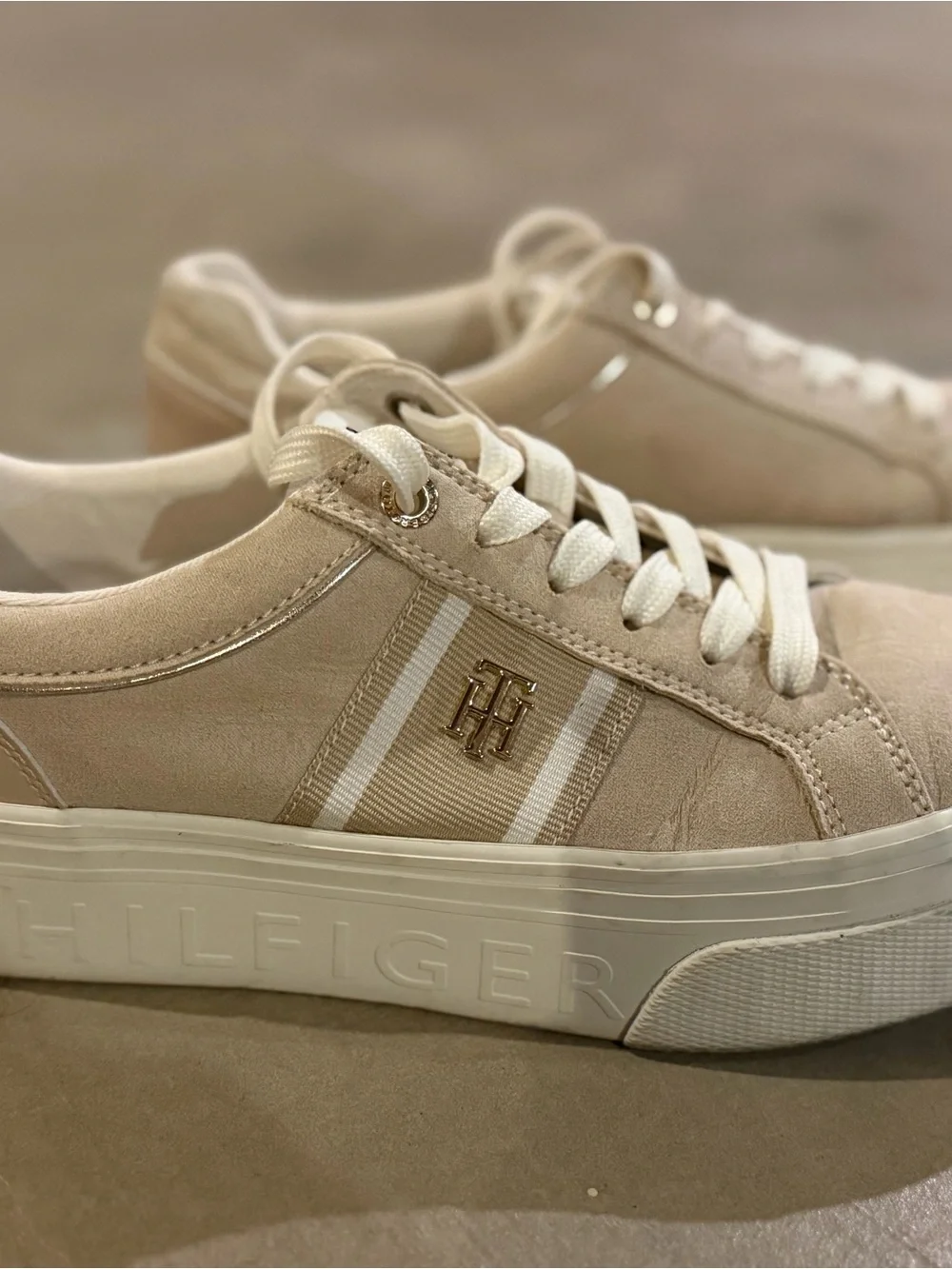 Tommy Hilfiger Beige Platform Lace-Up Sneakers